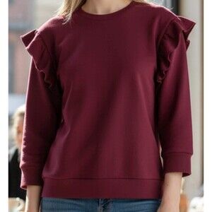 Current/Elliott Ruffle Sweatshirt Cabernet Size 3 Burgundy Pullover NWT